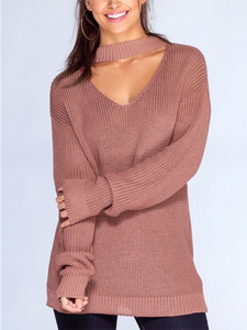 V-Neck Solid Color Sweater