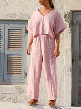 Load image into Gallery viewer, V-Neck Casual Suit Short Sleeve Two-piece