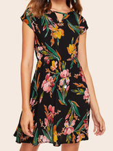 Load image into Gallery viewer, Printed V-neck Short-sleeved Chiffon Dress