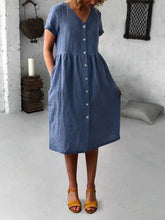 Load image into Gallery viewer, Cotton and Linen Casual Button Dress