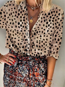 Dot Print Button Pocket Long Sleeve Blouses T-Shirts