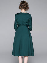 Load image into Gallery viewer, V-Neck Lace-Up Dress Exquisite Embroidery Fashion Hem Midi Dress