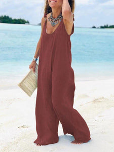 Solid Pockets Sleeveless Casual Jumpsuits