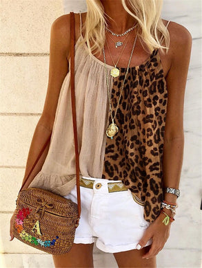 Boho Leopard Print Color Matching Retro Sling Vest