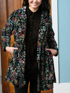 Velvet Padded Print Mid-Length Coat