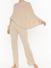 Load image into Gallery viewer, Solid Color Round Neck Knitted Bat Sleeve Top Pants Two-piece Suit