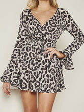 Load image into Gallery viewer, V-neck Leopard Trumpet Sleeve Dress