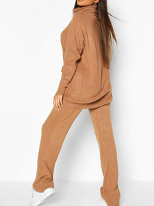 Loose Turtleneck Long Sleeve Top & Pants Knit Set