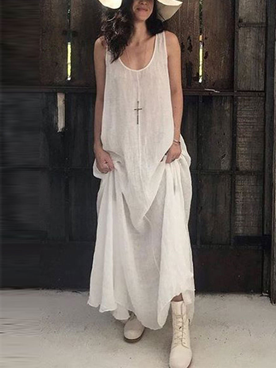 Summer Sleeveless U-neck Maxi Dress