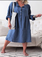 Load image into Gallery viewer, Autumn Cotton and Linen Lapel Loose Dress