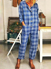 Load image into Gallery viewer, Casual Plaid Long Sleeve Jumpsuit