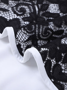 White Mid-Sleeve Waist Irregular Lace Hem Dress