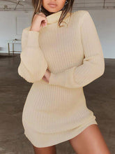 Load image into Gallery viewer, High Neck Long Sleeve Knit Mini Dresses