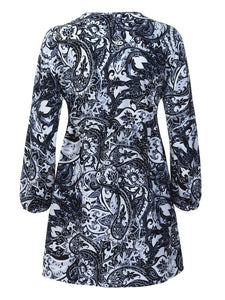 Leaf Print Long Sleeve Casual Dress