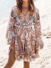 Load image into Gallery viewer, V-Neck Printed Long Sleeve Patchwork Dress