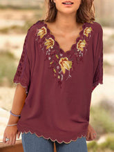 Load image into Gallery viewer, V Neck Floral Casual Short Sleeve T-Shirts &amp; Tops