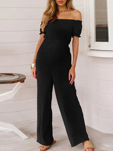 Maternity Commuting Boat Neck Off-Shoulder Sleeveless Jumpsuit