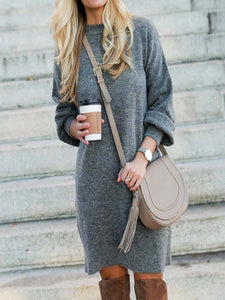 Crew Neck Shift Daily Knitted Plain Dresses