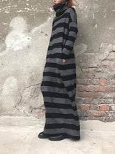 Load image into Gallery viewer, Loose Casual Turtleneck Long Sleeve Pocket Striped Maxi Dress