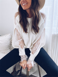 Lace Sleeve Pullover Sweater Top