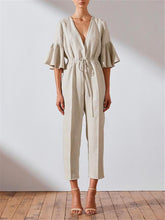 Load image into Gallery viewer, Elegant Urban V Neck Solid Color Flare Sleeve Jumpsuits