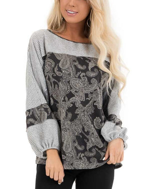 Crew Neck Long Sleeve Embroidered Blouse