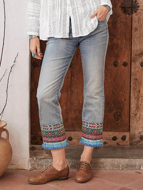 Printed Denim Trousers