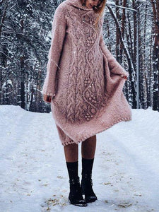 Solid Knit Turtle Collar Long Sleeve Sweater Dress