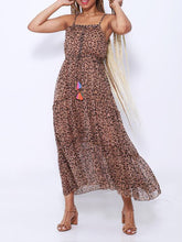 Load image into Gallery viewer, Halter Ruffle Waist Leopard Print Maxi Dress