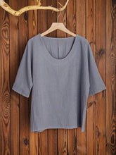 Load image into Gallery viewer, Cotton and Linen Short-sleeved V-neck Casual Top