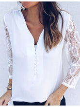 Load image into Gallery viewer, V-neck Buttons 3/4 Lace Sleeves Blouses