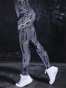 Sci-Fi Irregular Line Printed Tight Hip Yoga Pants