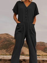 Load image into Gallery viewer, Stylish Short Sleeve Loose Ftting V-neck Pockets Jumpsuit