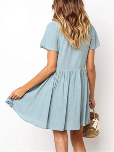 Casual Solid Color Round Neck Loose Mini Dresses