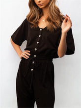 Load image into Gallery viewer, Comfortable Casual Solid Color V Neck Button Jumpsuits