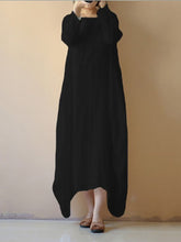 Load image into Gallery viewer, Autumn Cotton and Linen Loose Solid Color Long-Sleeved Dress