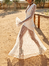 Load image into Gallery viewer, White V-neck Mesh Fringed Bridal Maxi Dress