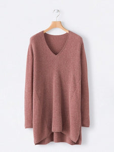 V-neck Irregular Knitted Long Sleeve Sweater