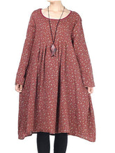 Load image into Gallery viewer, Small Print Large Size Long Sleeved Pocket Dress