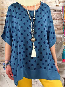 Daily Loose Wave Point Round Neck Blouse