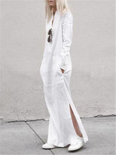 Load image into Gallery viewer, Casual Loose Long Sleeve V-Neck Pocket Linen Maxi Dress