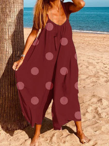 Spring / Summer Polka Dot Print One Shoulder Print Jumpsuit