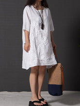 Load image into Gallery viewer, Literary Loose Embroidered Cotton and Linen Dress