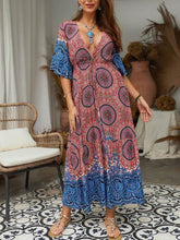 Load image into Gallery viewer, Printed Drawstring Waist V-Neck Maxi Dresses