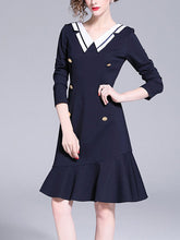 Load image into Gallery viewer, Age-Reduction Navy Collar Slim Slimming Hip Fishtail Skirt