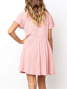 Casual Solid Color Round Neck Loose Mini Dresses