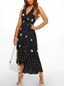 Sexy Deep V Polka Dot Pleated Dress