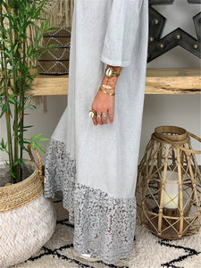 V-neck Lace Stitching Maxi Dress