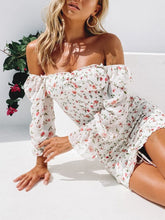 Load image into Gallery viewer, One Word Shoulder Wrapped Chest with Ruffles and Slim Flowers Mini Dress