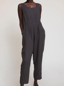 U-Neck Waist Pleated Sleeveless Jumpsuit